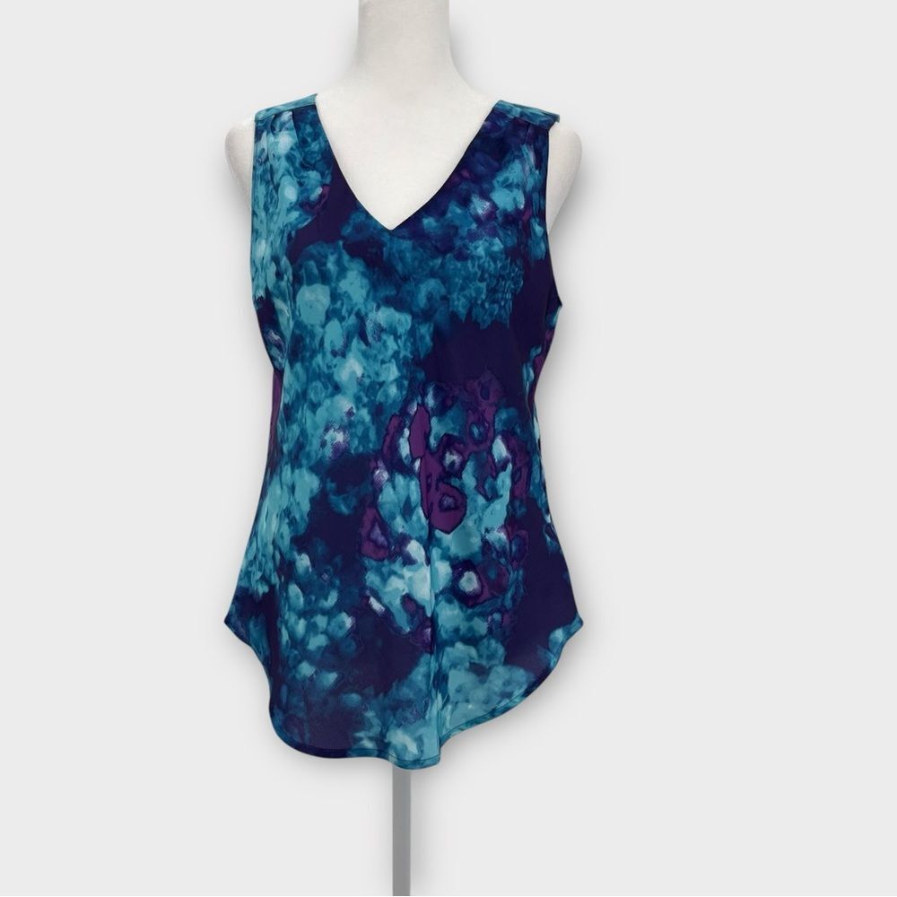 Calvin Klein V-neck Sleeveless Blouse in Multi-Color Watercolor Print Women’s XS
